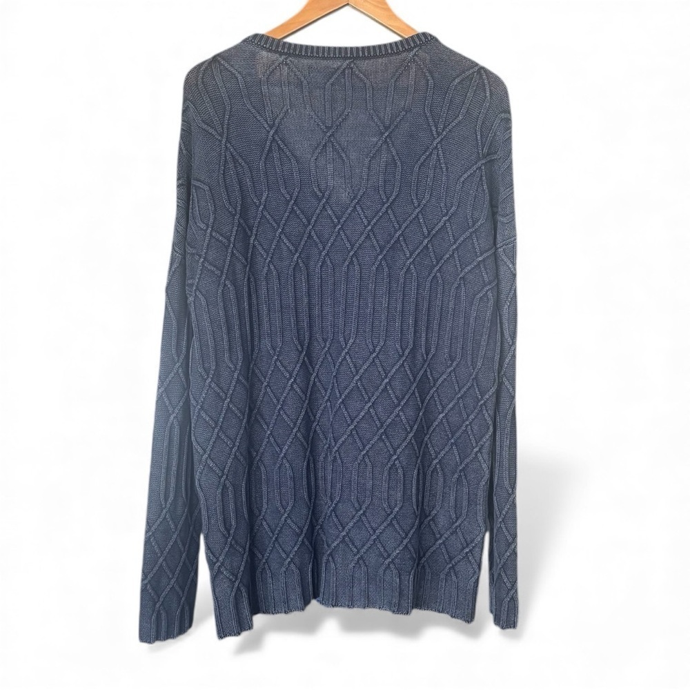 Natural Reflections Navy Blue 100% Cotton Textured Cable Knit V-Neck Sweater XL - Picture 3 of 8